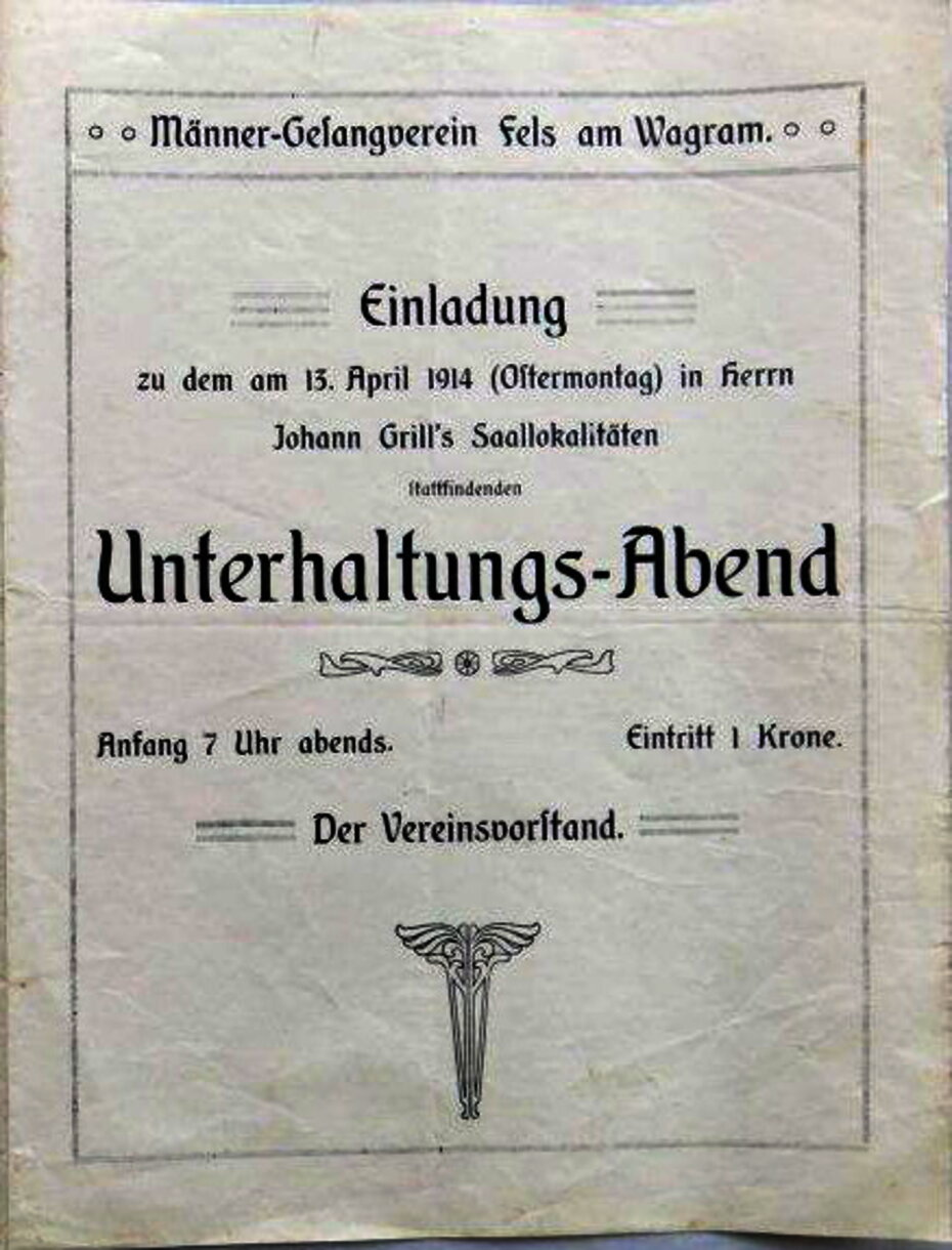 Männergesangverein Fels - Plakat von 1914 [Foto: Archiv Leuthner]